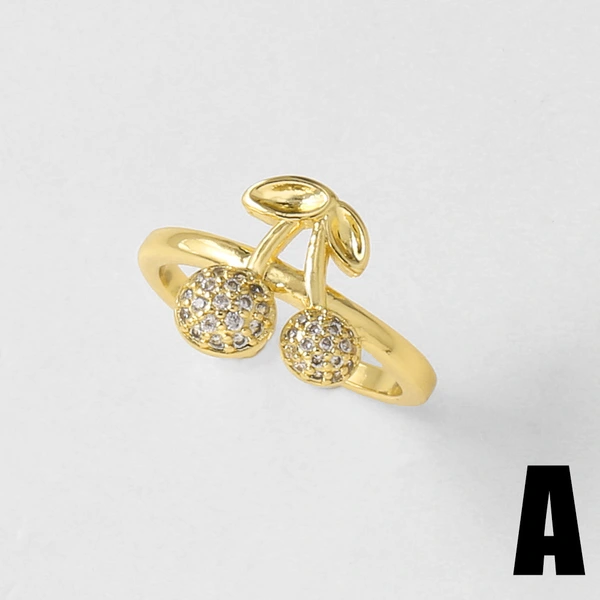 AS jewelry Europe and the United States hot selling full zircon fruit cherry ring copper plated real gold open ring female rir90
