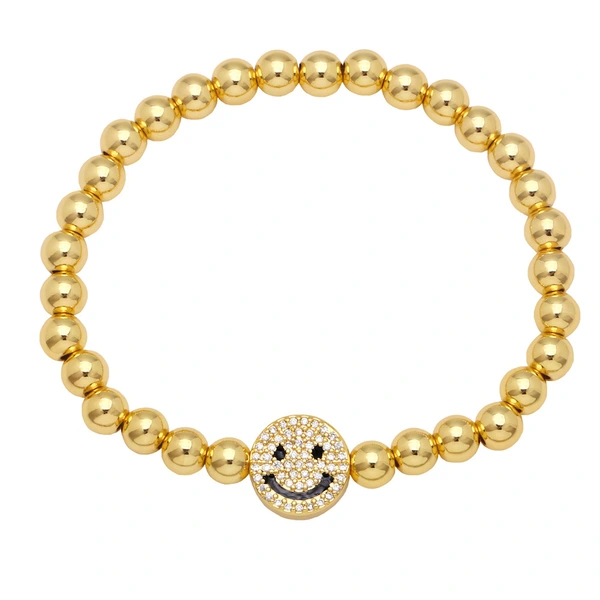 Clearance 18K gold plated colored zircon smiley round bead bracelet for women European and American niche design bracelet brg87