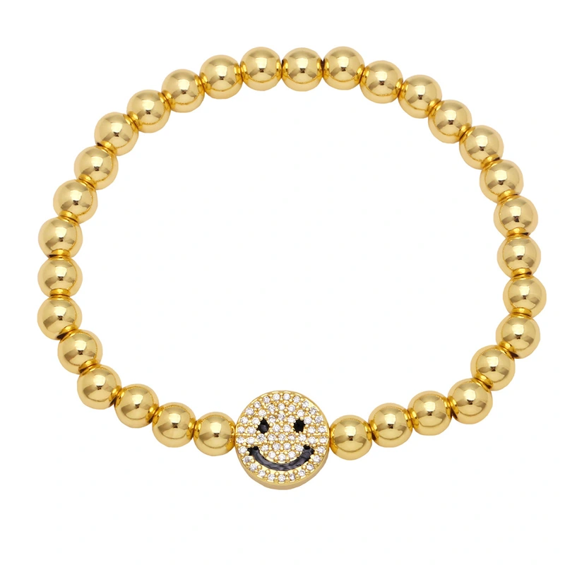 Clearance 18K gold plated colored zircon smiley round bead bracelet for women European and American niche design bracelet brg87