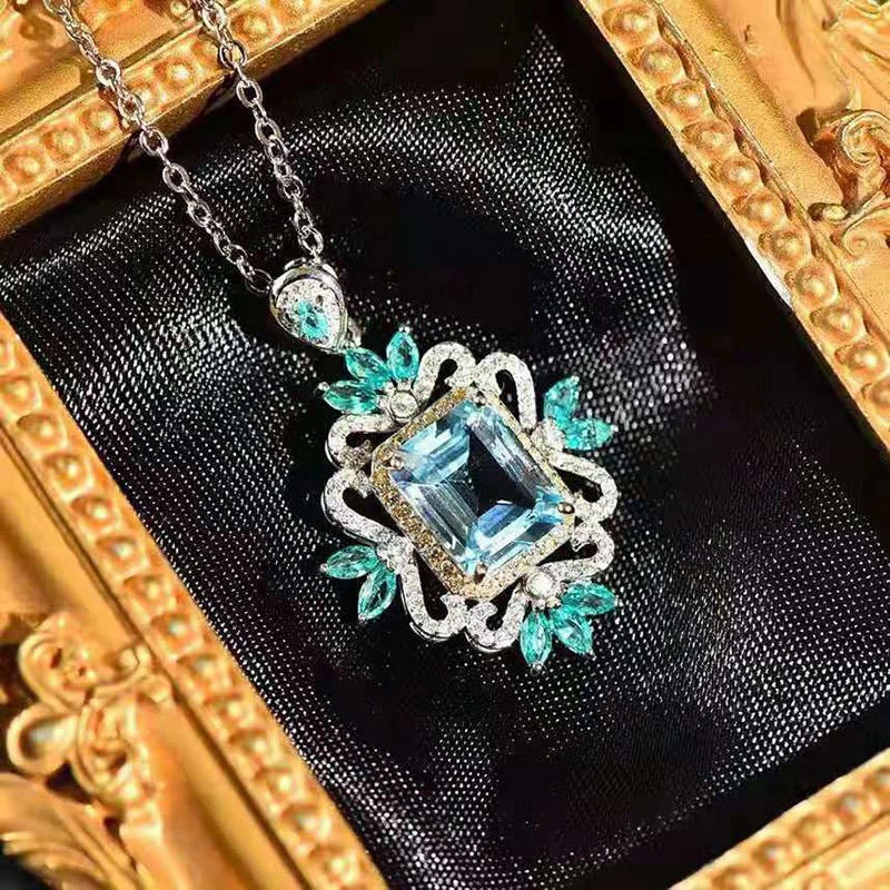 Xiaohongshu recommends a luxurious sea blue imitation zircon pendant, a high-end luxury and light luxury popular necklace