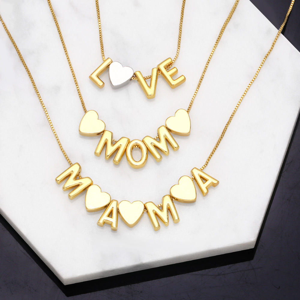 European and American love heart necklace simple fashion all-match letter mama mom pendant clavicle chain female nkb219