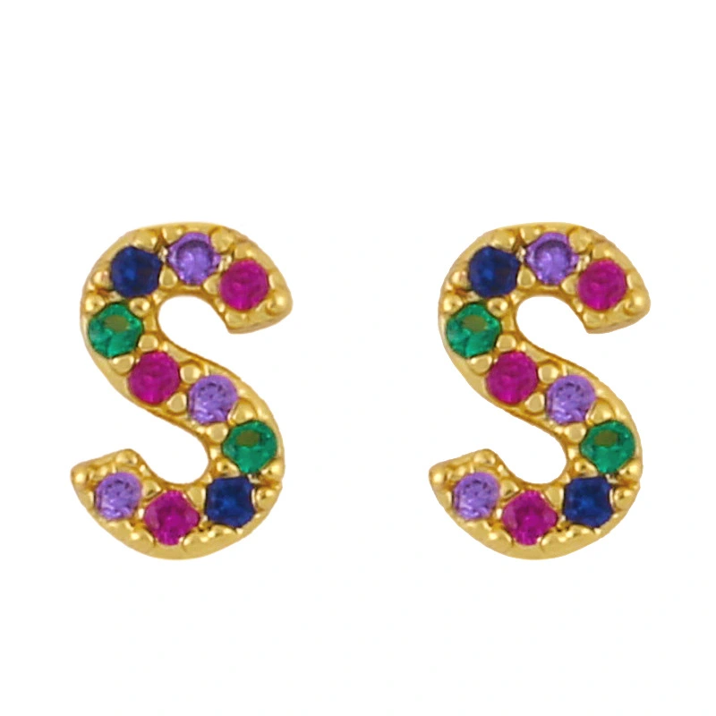 New European and American fashion 26 letters earrings original personality inlaid with colored zircon letter earrings erw62