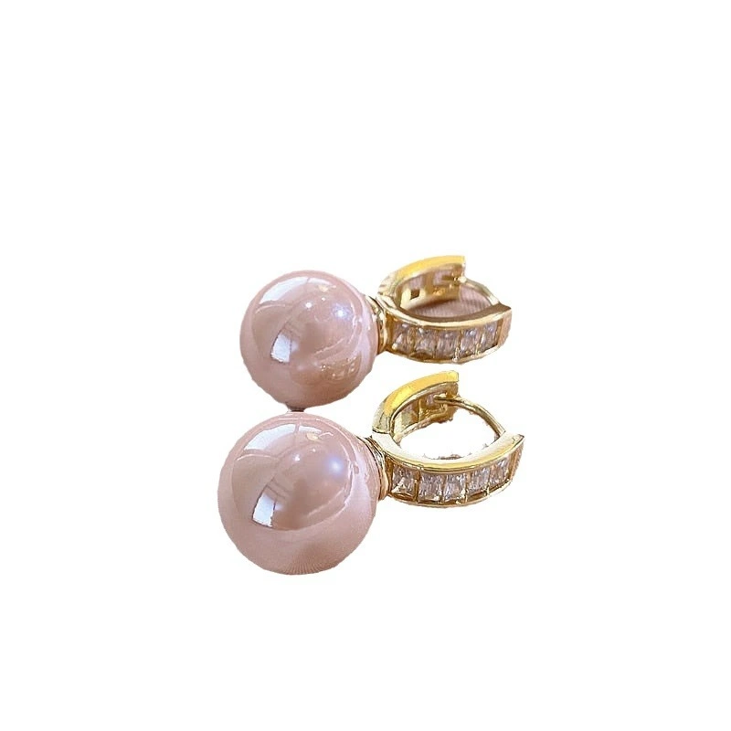 TEMU's new hot-selling earrings, pink pearl earrings for women, niche design ear clips, light luxury French earrings