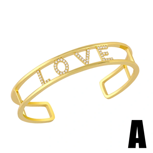 Clearance European and American jewelry micro-inlaid zircon color heart bracelet letter LOVE open bracelet brc76