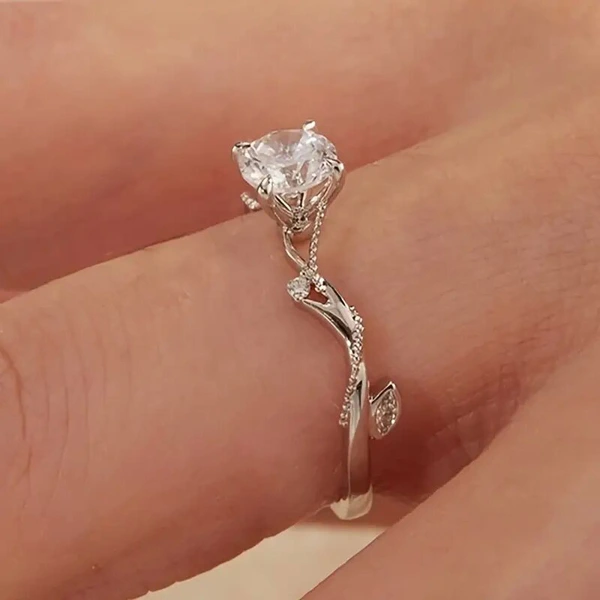  New best-selling super flash ring tree branch bud four-claw inlaid ring light luxury wedding ring for girlfriend