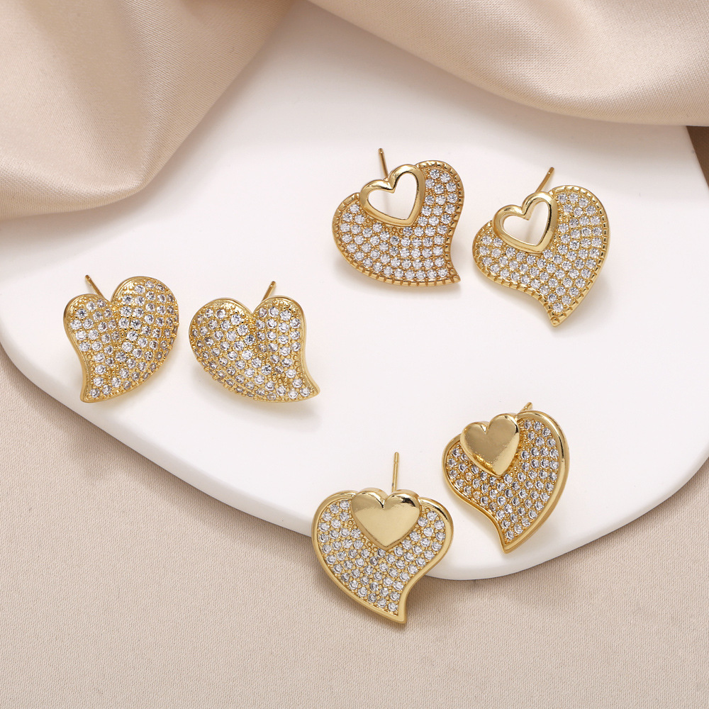 AS jewelry European and American love full zircon earrings high-end gold-plated peach heart earrings era065