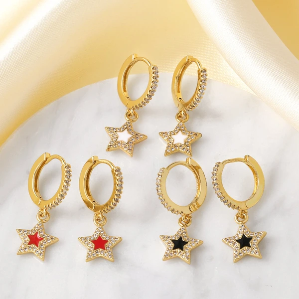 AS jewelry hot selling zircon copper plated real gold five-pointed star pendant earrings earrings female erz79