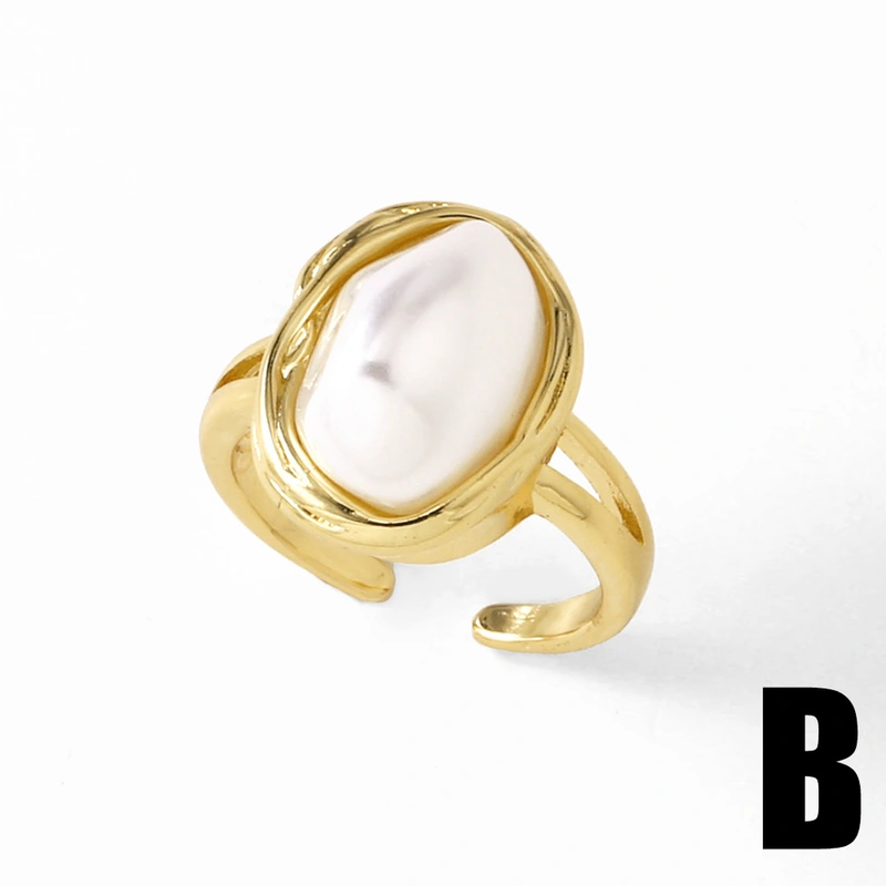 AS jewelry European and American copper plated 18k gold inlaid zircon pearl irregular open ring ring female riq53