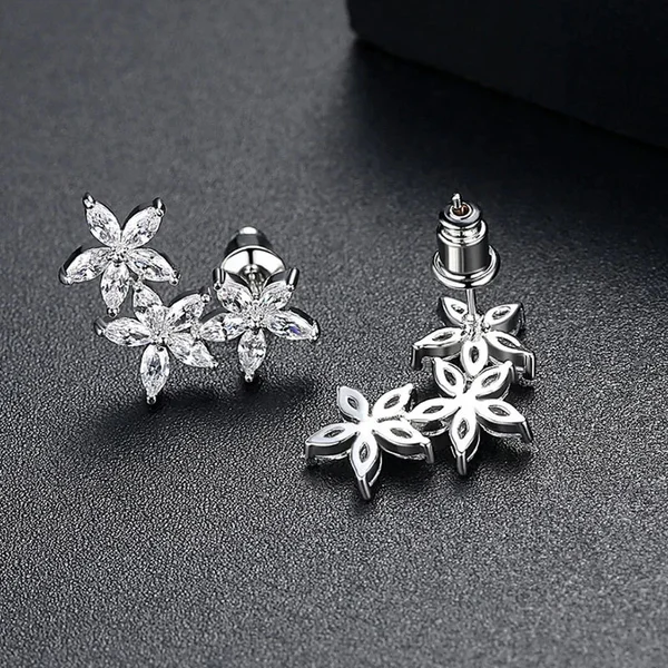 Classic retro full inlaid AAA horse eye zircon flower earrings female creative five petal flower student earrings hot sale
