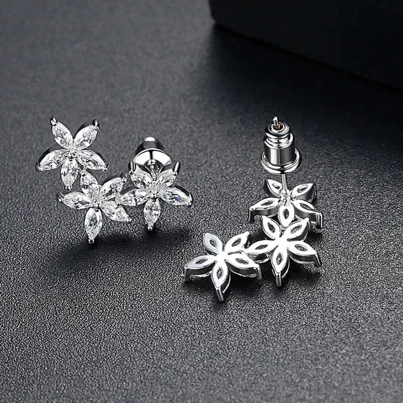 Classic retro full inlaid AAA horse eye zircon flower earrings female creative five petal flower student earrings hot sale