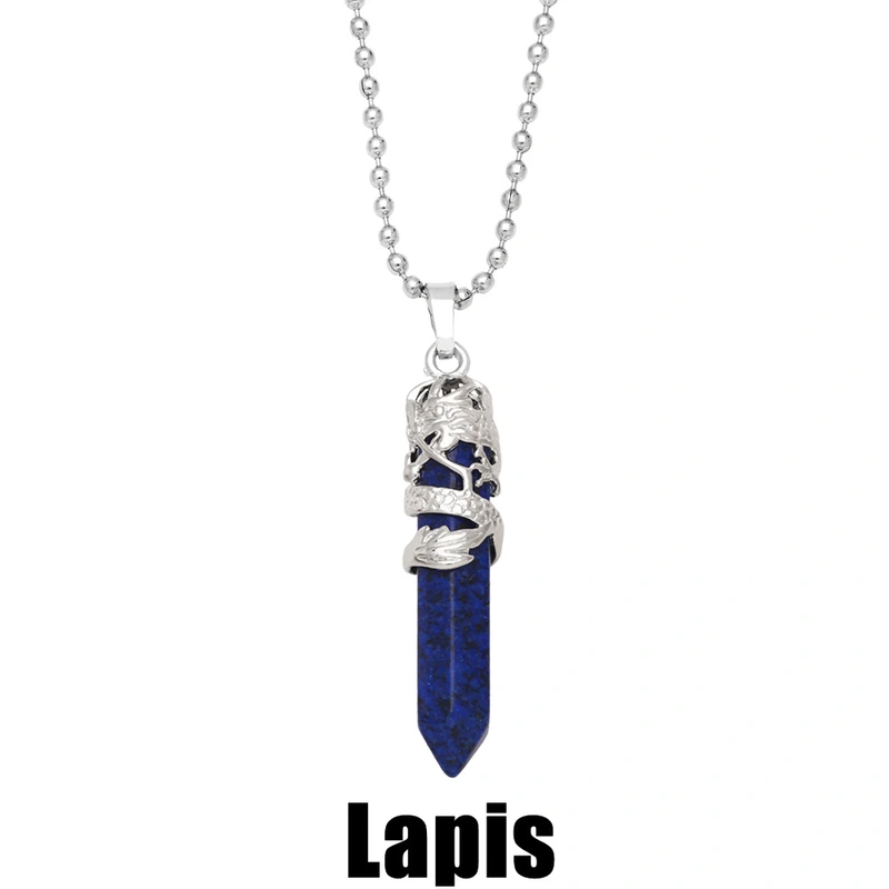 Hot selling crystal agate single pointed hexagonal column pendant bullet necklace European and American jewelry wholesale nkb579