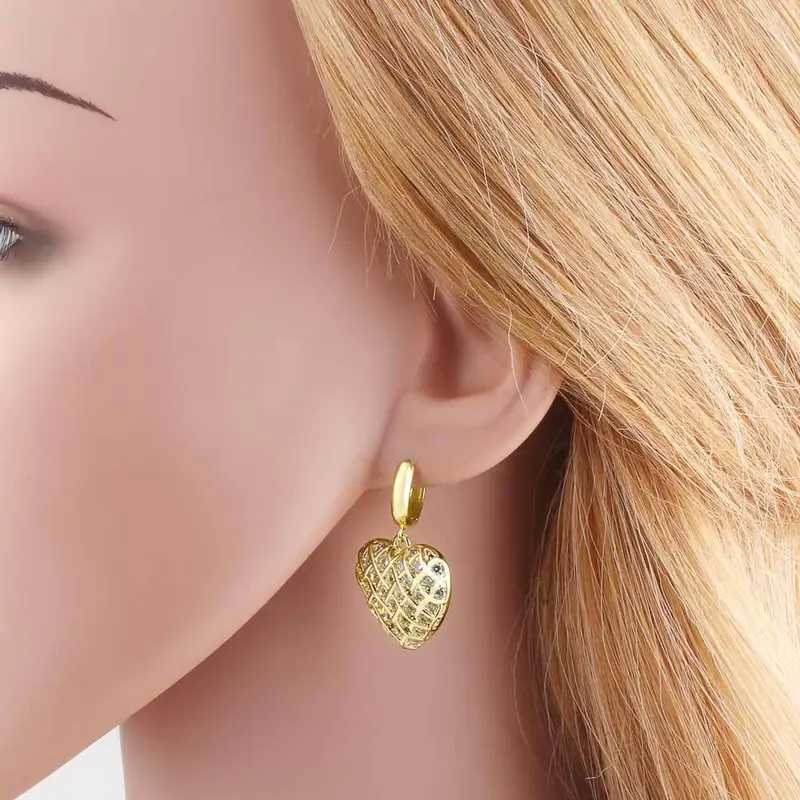 AS jewelry new style inlaid with zircon copper plated 18k gold love heart pendant earrings earrings female era093