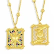Hip-hop accessories European and American inlaid colored zircon tarot pendant necklace clavicle chain nkv78