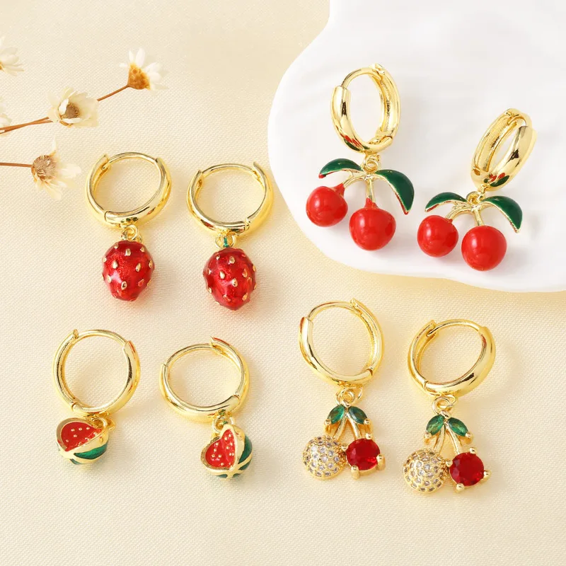 AS jewelry Europe and the United States hot selling red fruit cherry strawberry earrings earrings female erq68