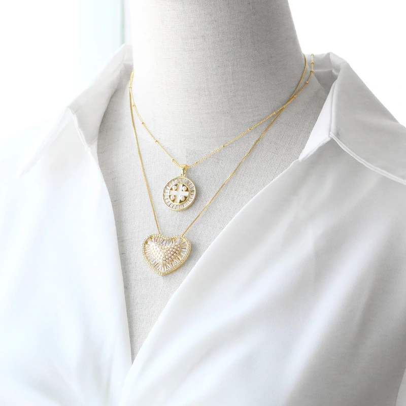 Jewelry European and American love pearl cross pendant necklace gold-plated zircon clavicle chain nkb146