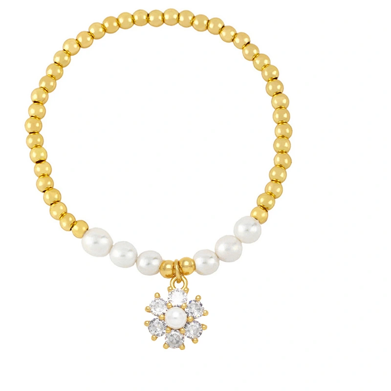 Clearance colored zircon flower beaded pearl bracelet female European and American summer niche design hand jewelry brh86
