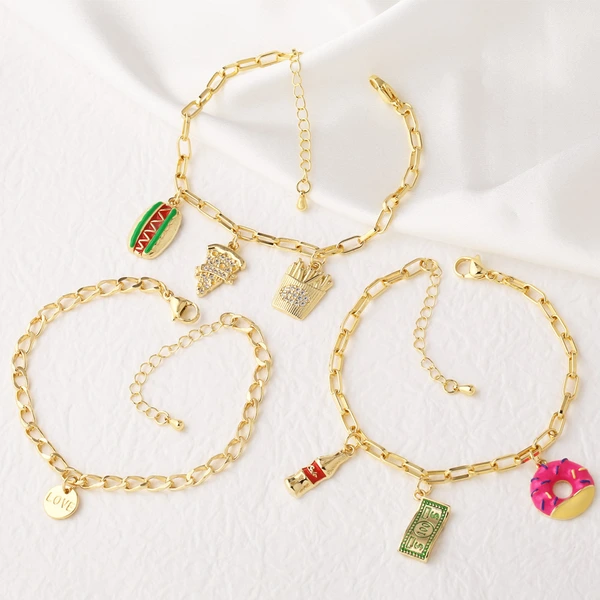 AS jewelry new hot selling oil dripping donut dollar pendant bracelet hand jewelry brf44 bracelet