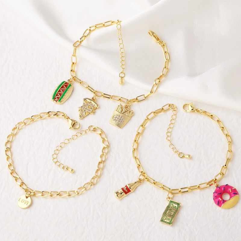 AS jewelry new hot selling oil dripping donut dollar pendant bracelet hand jewelry brf44 bracelet