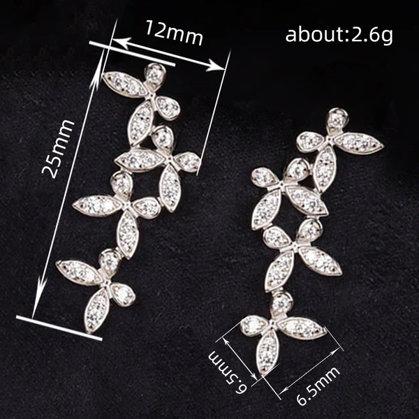 Butterfly flower exquisite earrings for women, fashionable and popular earrings, micro-inlaid zircon, shiny everyday earrings