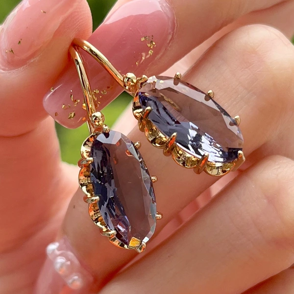 New European and American retro palace colored gemstone series inlaid zircon octagonal buckle earrings ear hooks