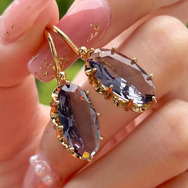 New European and American retro palace colored gemstone series inlaid zircon octagonal buckle earrings ear hooks