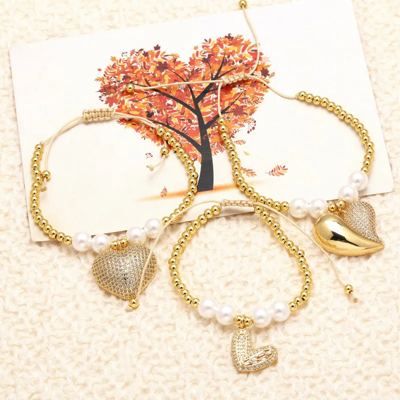 AS jewelry hot selling pearl love pendant bracelet female gold-plated full zircon bracelet brg35