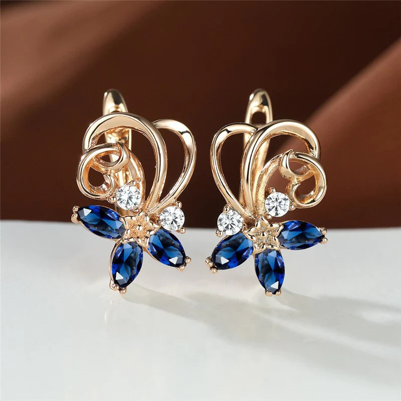 Floral series gold earrings for women with marquise zircon earrings, versatile fashion accessories, flower earrings for women