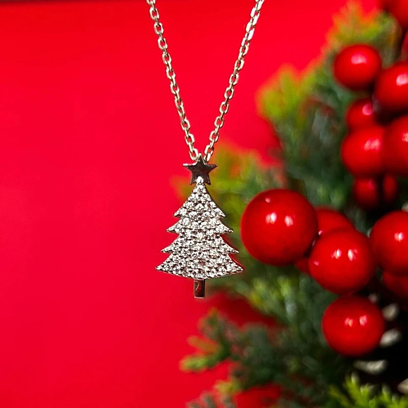  Christmas holiday necklace for women inlaid with zircon star Christmas tree ornaments exquisite fashion pendant jewelry