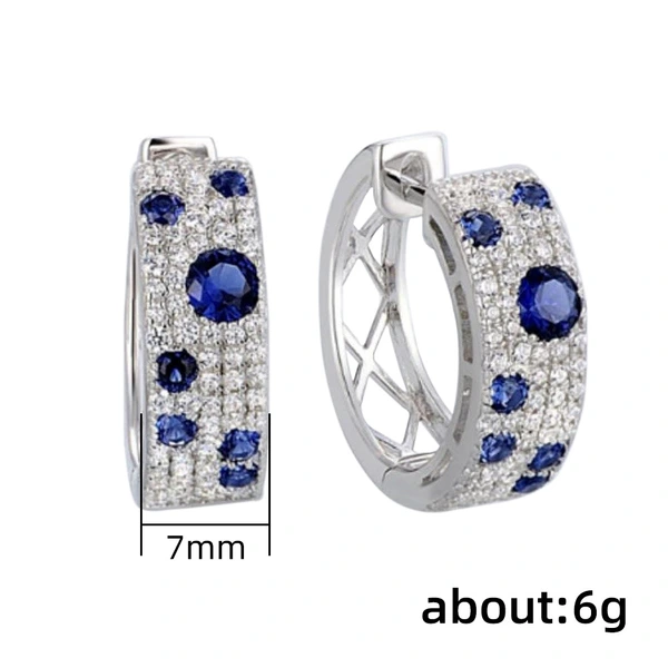 Korean blue and white diamond earrings, round micro-inlaid zircon, exquisite ear clips, popular online live broadcast, all-match earrings