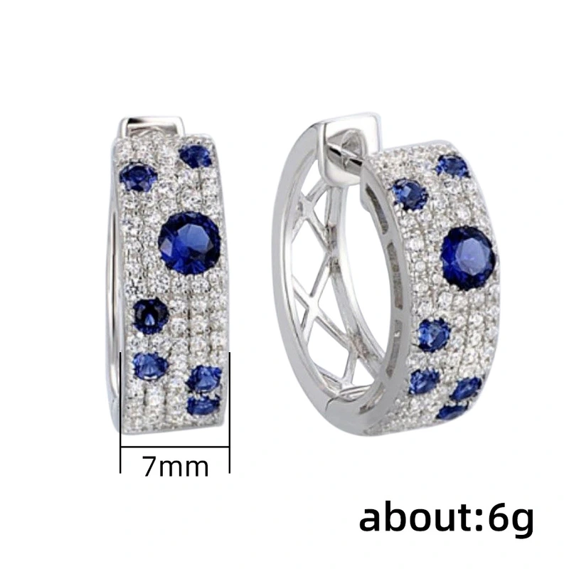Korean blue and white diamond earrings, round micro-inlaid zircon, exquisite ear clips, popular online live broadcast, all-match earrings