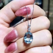 New luxury light blue simulated topaz group inlaid zircon necklace fashion pendant women's clavicle chain