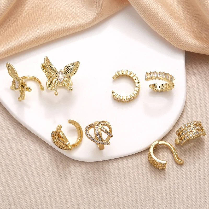 AS jewelry hot selling animal butterfly earrings female copper plated real gold C-shaped ear bone clip earrings ery81