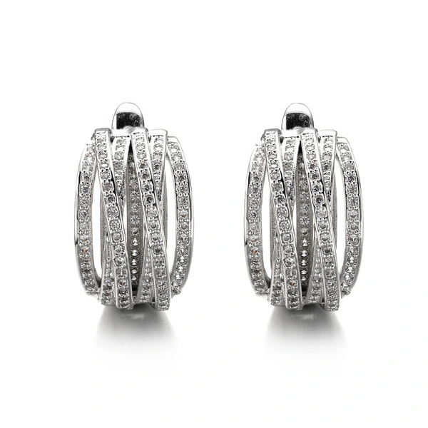 Geometric line earrings for women, multi-layer cross-studded diamond earrings, fashionable design, trendy earrings