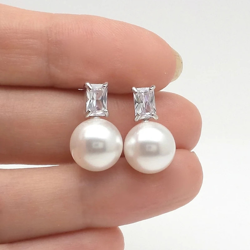 European and American large diameter imitation pearl earrings fashionable and simple style temperament square diamond earrings ladies earrings
