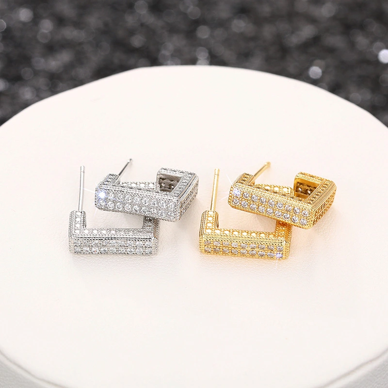  New style trendy micro-inlaid diamond earrings heavy-duty super-shiny geometric high-end earrings luxury square earrings for women