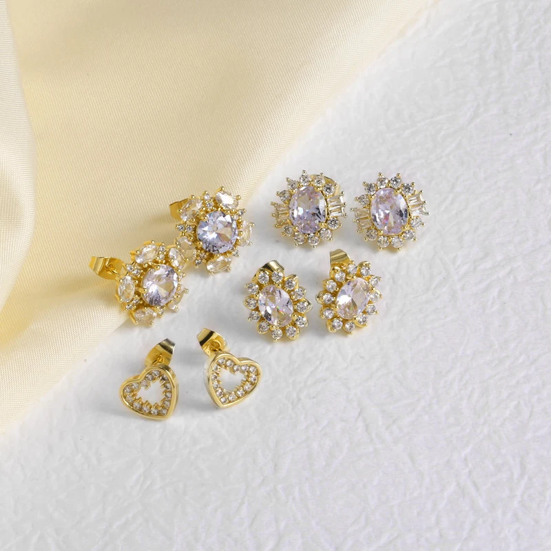 AS jewelry micro-inlaid zircon earrings copper plated 18k gold love heart earrings earrings female ery08