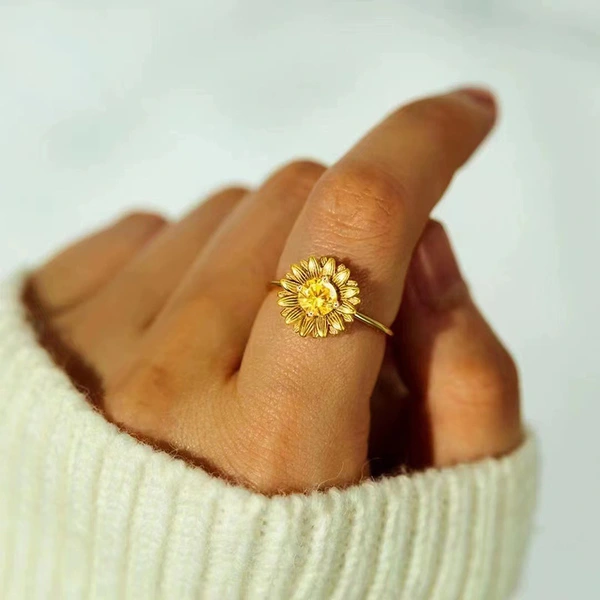  Forest style exquisite sunflower ring for women pastoral style flower flower ring fashionable and fresh popular jewelry