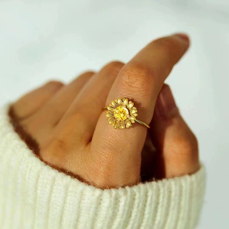  Forest style exquisite sunflower ring for women pastoral style flower flower ring fashionable and fresh popular jewelry