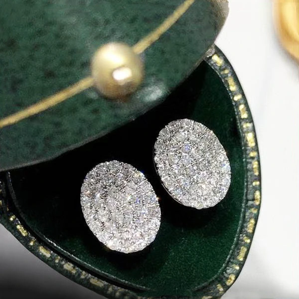 Micro-inlaid zircon light luxury style earrings female temperament lady geometric oval earrings popular earrings