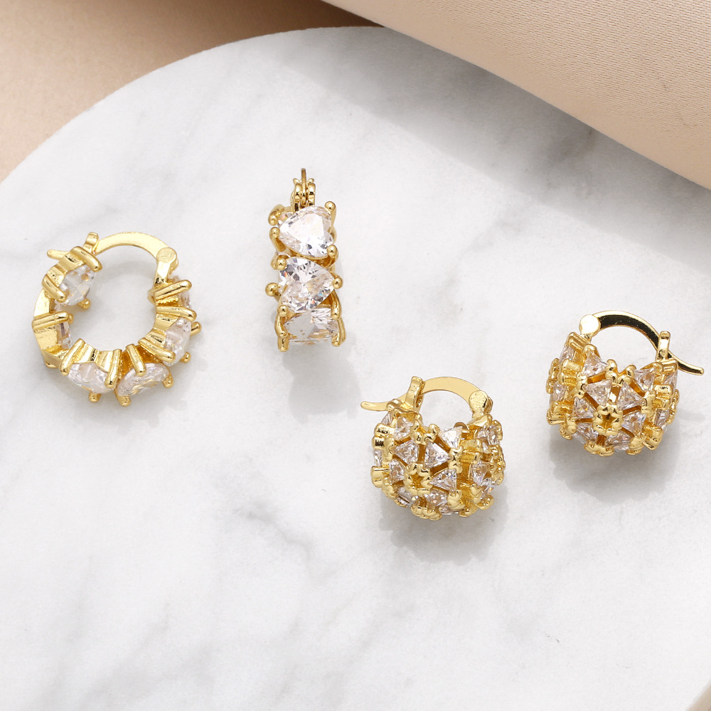 AS jewelry European and American simple love earrings female copper plated real gold inlaid zircon round earrings earrings era233