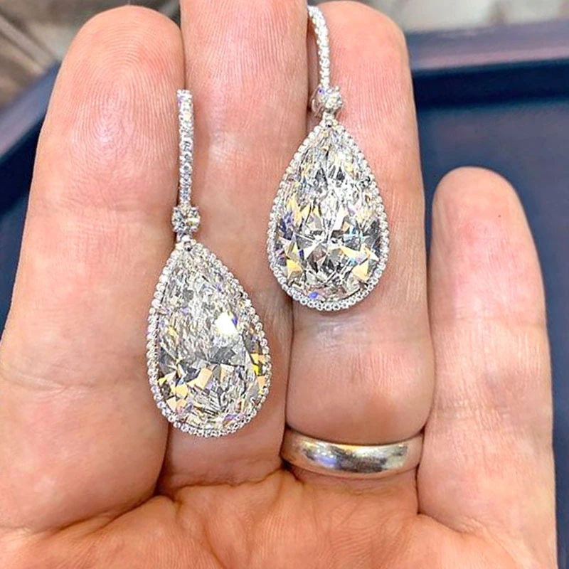 Super flash zircon teardrop earrings atmospheric crystal women's earrings new high-end versatile earrings