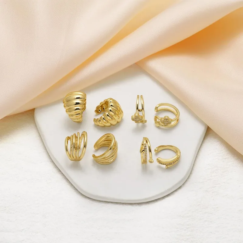 AS jewelry new multi-layer C-shaped earrings female copper plated 18k gold polished ear clip earrings era281
