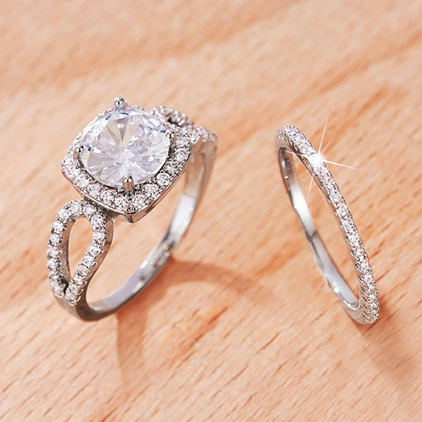  Inlaid with zircon sparkling couple rings for women, inlaid with diamonds, fashionable and elegant geometric rings, fashionable and elegant wedding jewelry