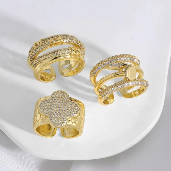 AS jewelry hot selling four-leaf clover full zirconium ring female copper plated 18k gold open ring rip14