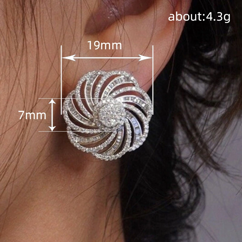 European and American inlaid zircon earrings for women, geometric lines and floral design earrings, fashionable and elegant earrings