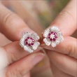Niche high-end earrings unique French flower diamond-studded temperament trendy earrings popular earrings