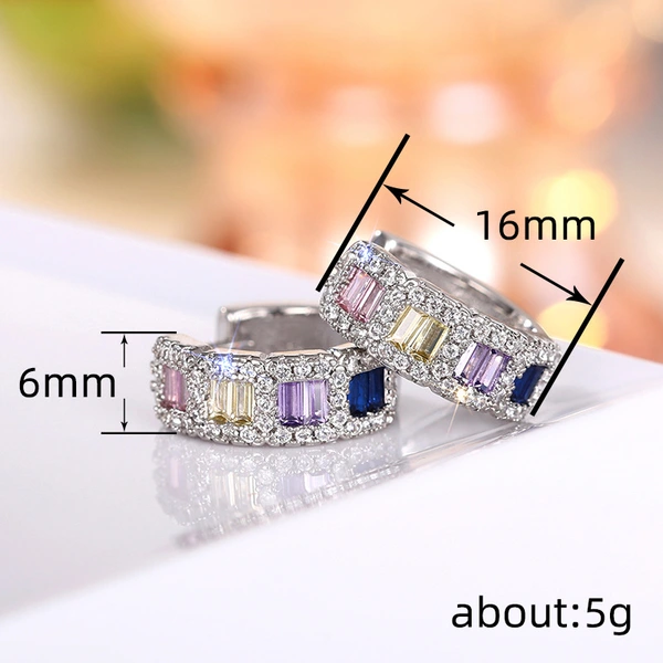 Colorful rectangular earrings, stylish and versatile, micro-inlaid earrings, daily commuting design, round earrings