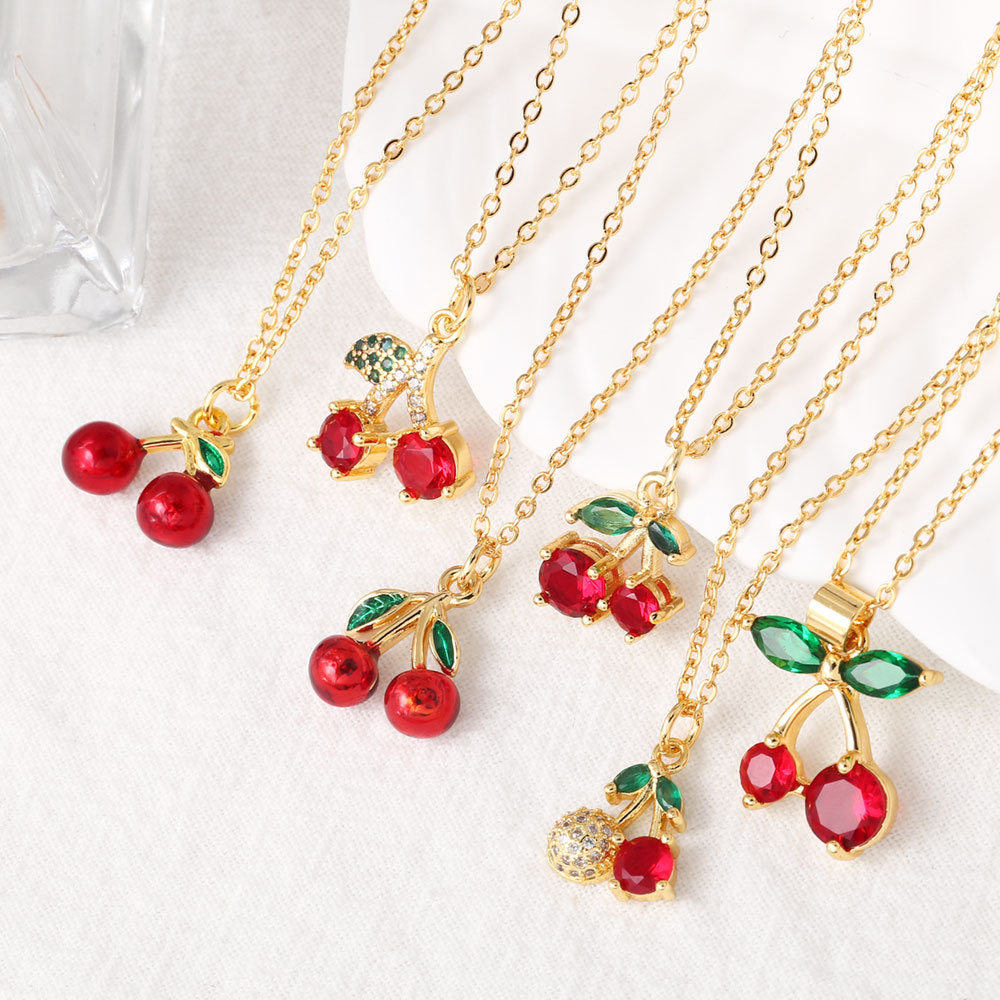 AS jewelry hot selling fruit cherry pendant necklace female gold-plated oil drop clavicle chain nky75