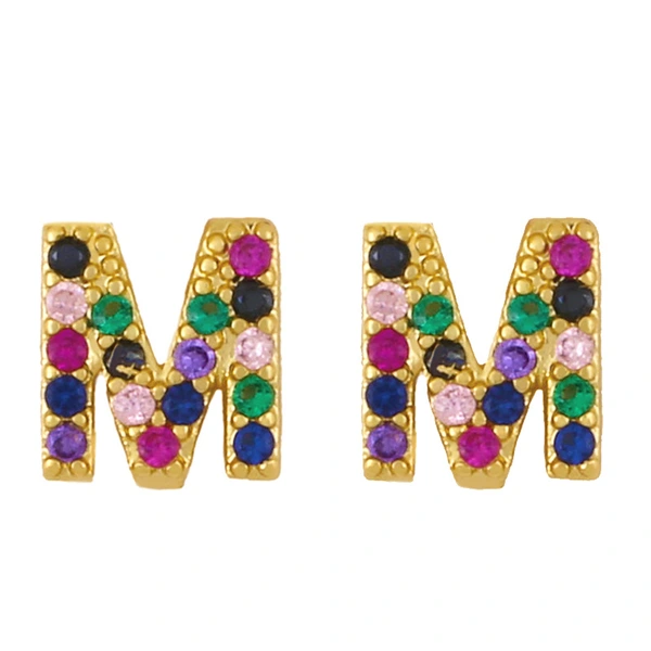 New European and American fashion 26 letters earrings original personality inlaid with colored zircon letter earrings erw62