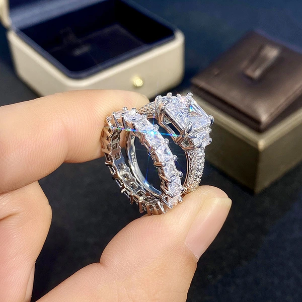  Zircon row diamond ring sterling silver men's and women's big brand index finger ring luxury fashion exaggerated ring